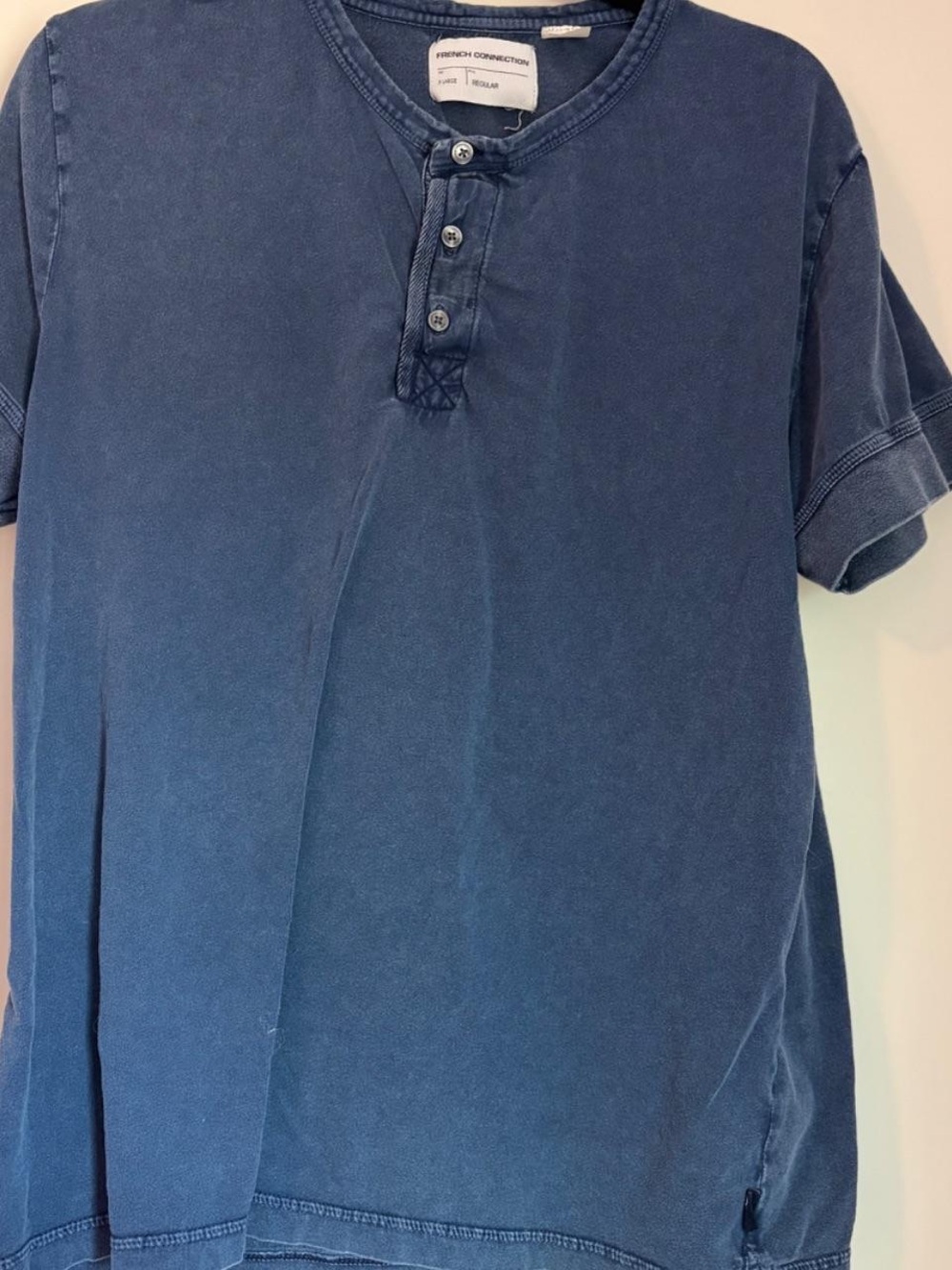 French Connection Men's Short-Sleeve Henley in Washed Blue